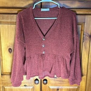 Women’s Autumn Red Long Sleeve Cropped Cute Sweater